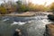 River stream waterfall in forest landscape, beautiful nature water stream with rocks in the tropical forest little mountain