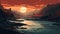 River Sunset: Detailed Landscape Paintings In The Style Of 2d Game Art