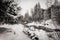 A river surrounded by snow in Vail, Colorado during winter.