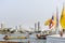 River taxis on Chao Phraya river outside Wat Arun, Bangkok, Thailand