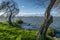 River tejo on a windy day with many clouds, in Bico Goiva, salvaterra de magos Portugal