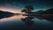 River with a tree and a beautiful sunrise wallpaper, mountains, sunrises, forest, backgrounds wallpapers. AI Generative