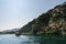 River trip along rocky green coast in Turkey view