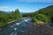 A river under the Vilyuchinsky stratovolcano Vilyuchik in the southern part of the Kamchatka Peninsula