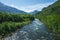 A river under the Vilyuchinsky stratovolcano Vilyuchik in the southern part of the Kamchatka Peninsula