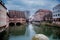 River view in Nuremberg, swim seagulls