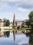 River Wansbeck at Morpeth, Northumberland, UK and St Georges United Reformed Church