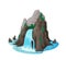 River water cascade, cartoon mountain waterfall