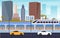 River Water City Modern Building Rail Train Skyline Landmark Illustration