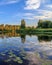 River with water lilies, summer evening