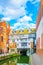 River Witham passes old wooden buildings in central Lincoln, England