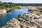 riverbank of of Gardon River near Pont du Gard