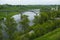 Riverbed of the Volga and the bridge over it in the old town of Staritsa, Russia