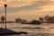 Riverboat during winter on the Dutch river IJssel