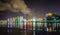 Riverfront board walk scenes in wilmington nc at night