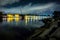 Riverfront board walk scenes in wilmington nc at night