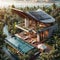 Riverfront Elegance: Solar-Powered Modern Dwelling., generative ai
