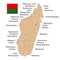 Rivers and lakes of the island of Madagascar with a flag
