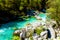 Rivers in the mountains with beautiful turquoise water. Soca River in Slovenia.