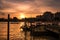 RiverScape of Bangkok City and Chao Phraya River with Beautiful Sunset from Maharaj pier in Bangkok City Thailand silhouette