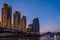 Riverside buildings in Chongqing city at sunset