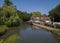 Riverside Pub & Canal Narrow Boat .Pyrford Lock Surrey.