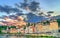 Riverside of the Saone in Lyon at sunset, France