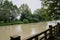 Riverside stone balustrade in sunny summer