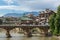 Riverside view of old town Srinagar from one of the bridges across Jhelum river