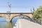 Riverside walkway and railway border bridge in Hendaye in the French Basque Country