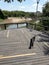 Riverside wooden deck view on a sunny day in the spring, in Brazil