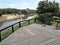 Riverside wooden deck view on a sunny day in the spring, in Brazil