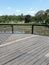 Riverside wooden deck view on a sunny day in the spring, in Brazil