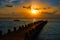 Riviera Maya pier sunrise in Caribbean Mayan