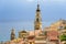 Riviera town Menton view with sea and church