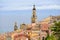 Riviera town Menton view with sea and church