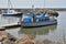 RIVIÃˆRE DU LOUP, QUEBEC, CANADA - July 18, 2021 Small passenger taxi boat at dock On St-Lawrence river