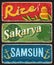 Rize, Sakarya, Samsun Turkey il provinces plates