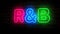 RnB Rhythm and blues music neon on brick wall 3d