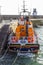 The RNLI Saxon lifeboat moored at Donaghadee Harbour