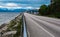 Road 64 to Bolsoy Bridge or Bolsoybrua that crosses the Bolsoysund strait between mainland and island of Bolsoya.  Norway