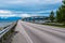 Road 64 to Bolsoy Bridge or Bolsoybrua that crosses the Bolsoysund strait between mainland and island of Bolsoya.  Norway