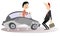 Road accident, driver woman, pedestrian illustration