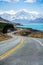 The road along Lake Pukaki to Mount Cook National Park, New Zealand