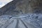 A road along the Pangong Lake of the district Ladakh in Jammu and Kashmir of India