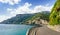 Road on Amalfi coast with beautiful view on Minori village, Campania, Italy