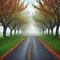 road autumn tree forest tree fall nature landscape sky
