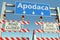 Road barricades near Apodaca city road sign. Lockdown in Mexico conceptual 3D rendering