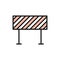 Road barrier, roadblock, borderline flat color line icon.