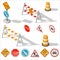 Road barriers and signs isometric detailed icon set